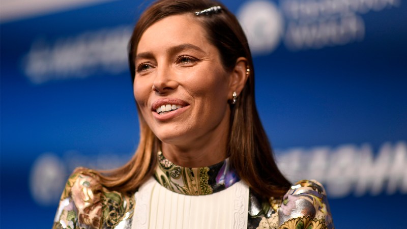 Jessica Biel smiling with straight hair