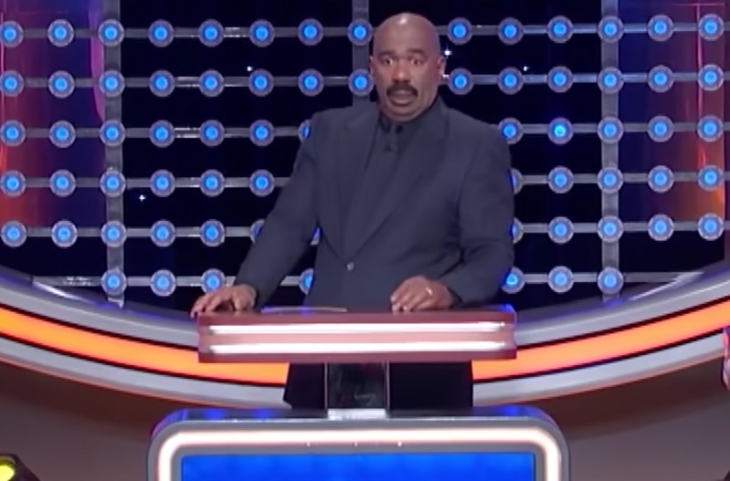 Screenshot of Steve Harvey looking confused while hosting "Family Feud"