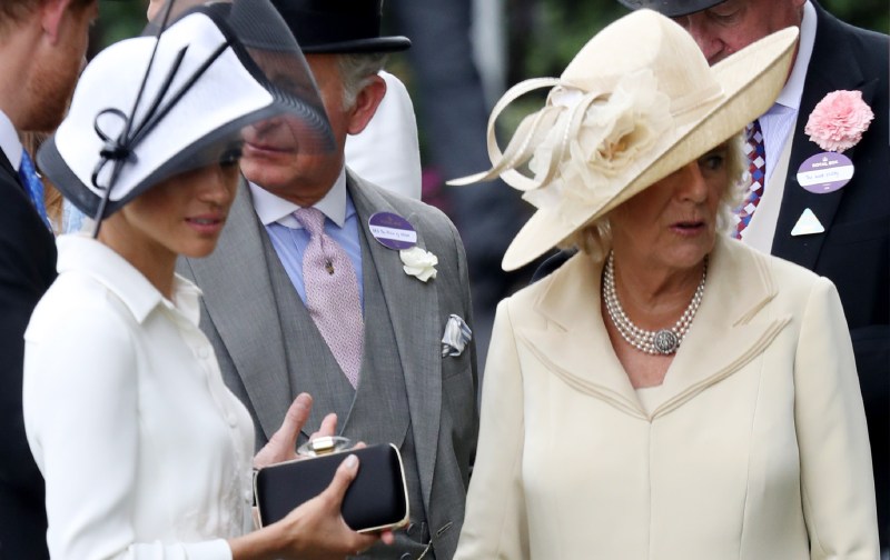 Meghan Markle and Camilla Parker Bowles stand near each other during a royal event