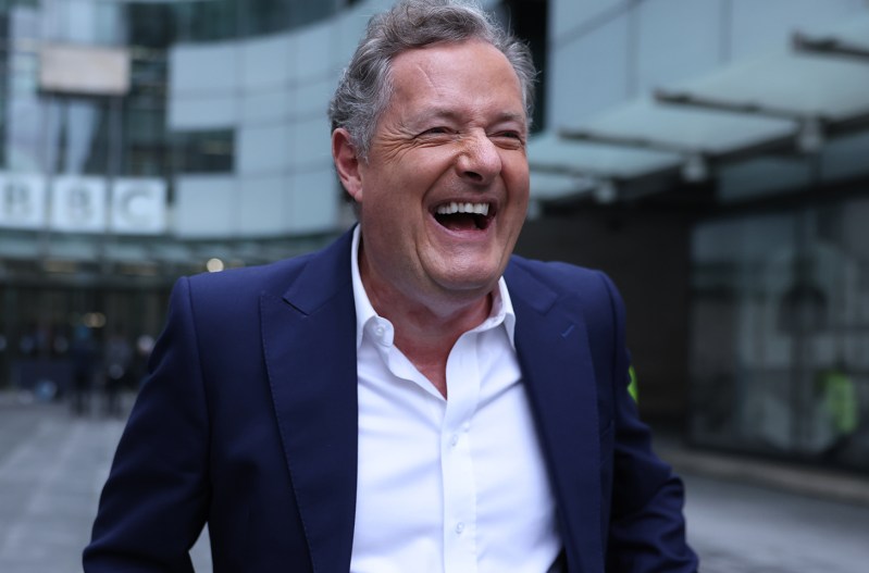 Piers Morgan laughing outside BBC headquarters
