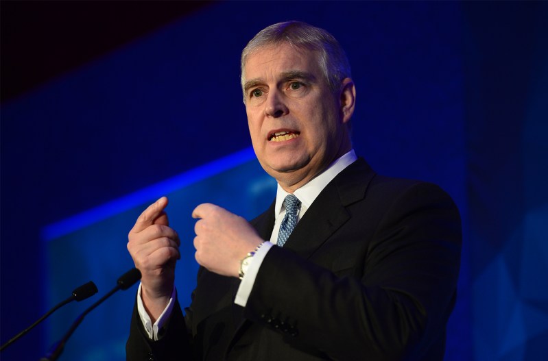 Prince Andrew making a speech, looking angry