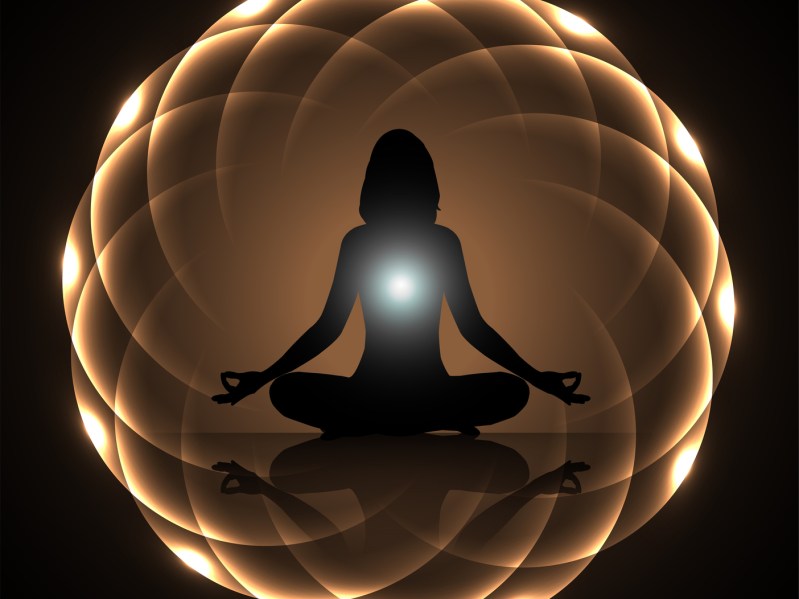 woman meditate dark brown abstract circle background, yoga. black background.
