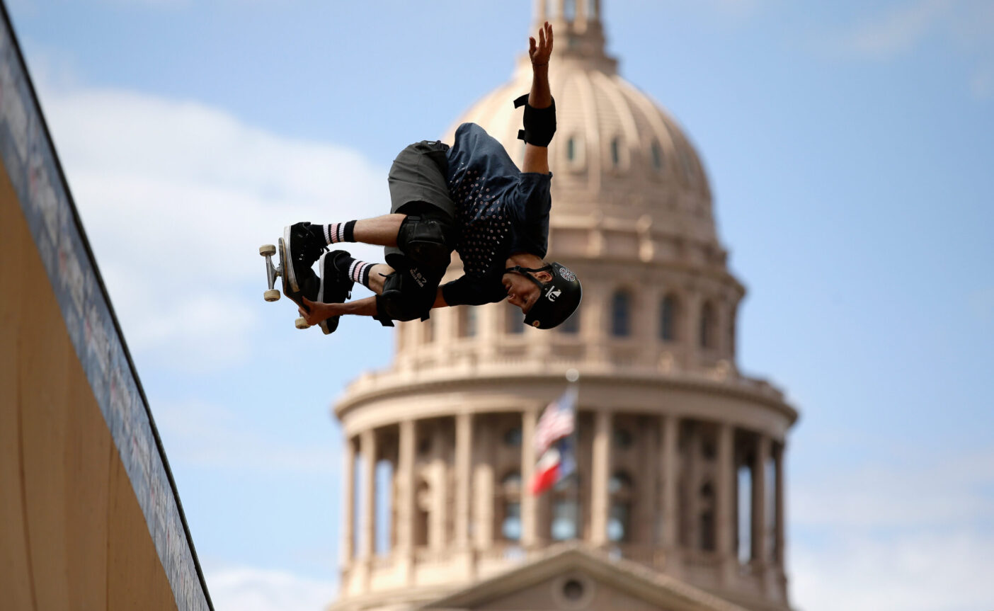 AUSTIN, TX - JUNE 05: Tony Hawk skates during an exhibition before the Skateboard Vert competition at the X Games Austin on June 5, 2014 in Austin, Texas.