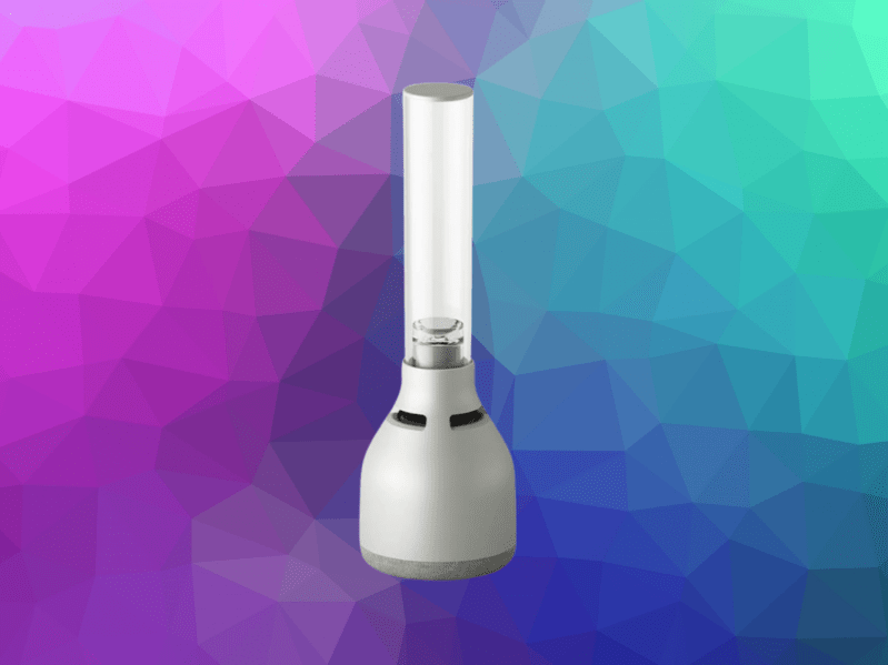 Sony LSPX-S3 Glass Sound 360 Degrees All Directional Speaker with Candle-Like LED Illumination on colorful gradient background