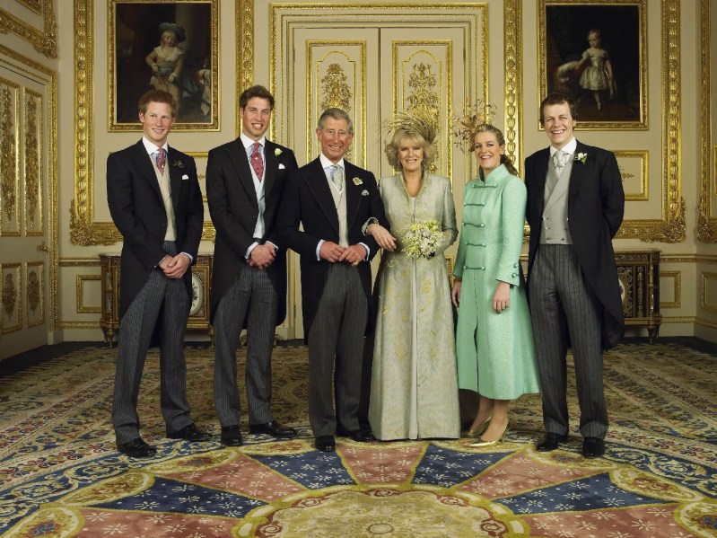 Prince Charles, and his sons, pose with Camilla Parker Bowles, and her children, following their wedding