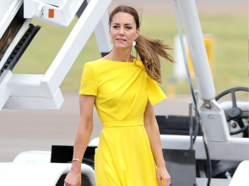 Kate Middleton wears a yellow gown as she arrives in Kingston, Jamaica