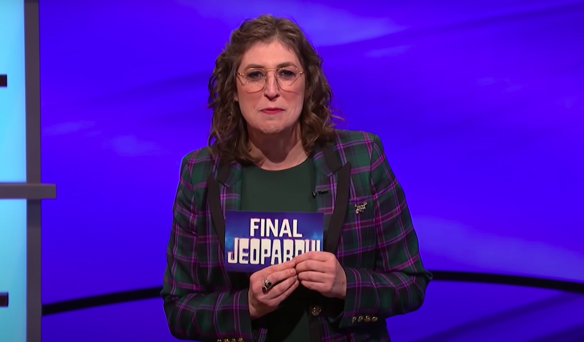 screenshot of Mayim Bialik announcing final jeopardy