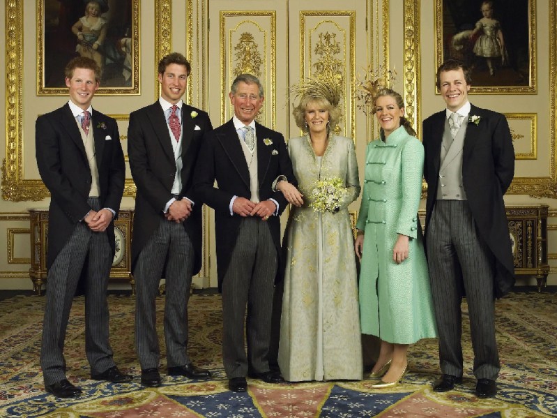 Prince Charles and his two sons, and Camilla Parker Bowles and her two children pose together following the pair's wedding