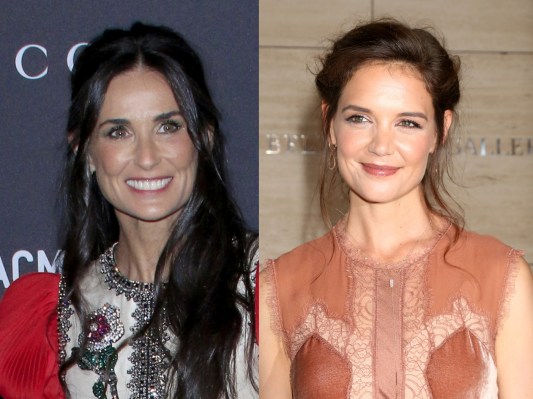 Split image of Demi Moore and Katie Holmes on red carpet