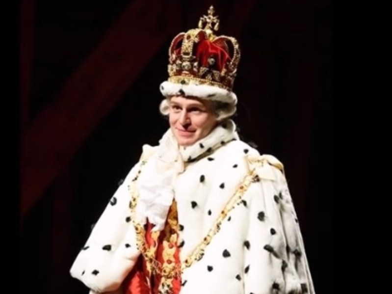 Screenshot of Jonathan Groff dressed as King George III in 'Hamilton'