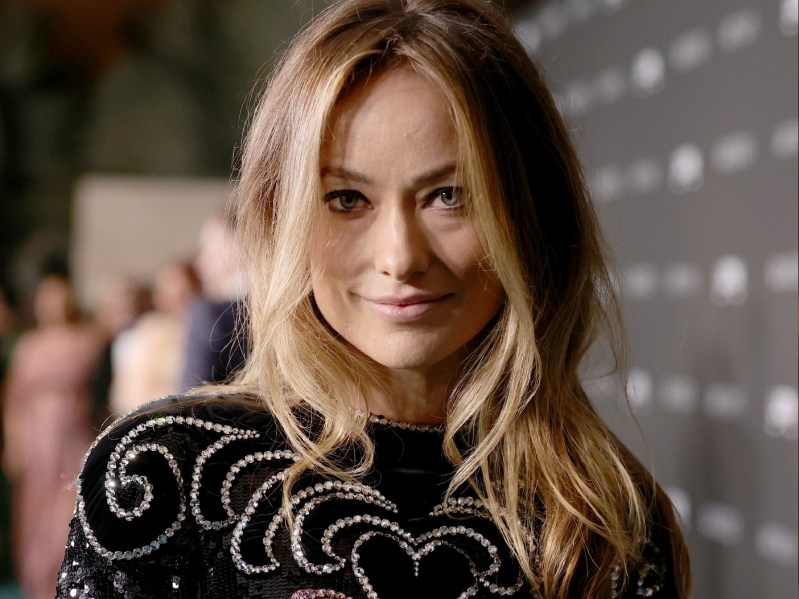 Olivia Wilde wears a black dress on the red carpet