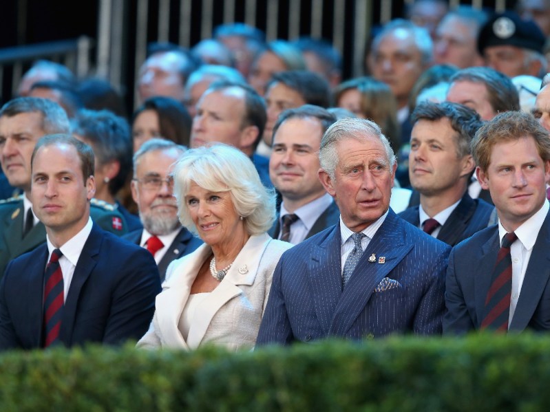 Prince William, Camilla Parker Bowles, Prince Charles, and Prince Harry sit together during the Invictus Games
