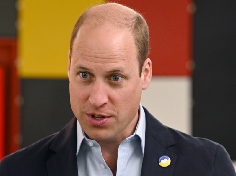 Closeup of Prince William wearing blue dress shirt and sport coat