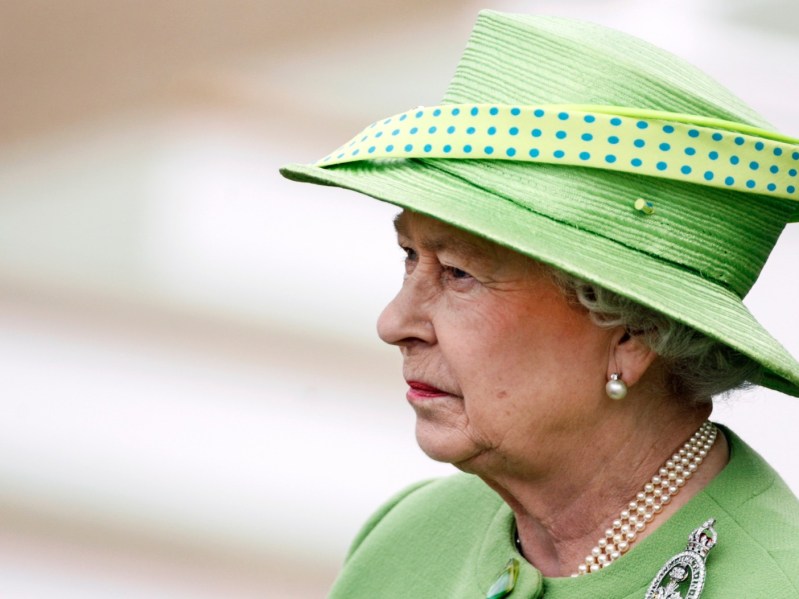 Queen Elizabeth wearing green looking off-camera