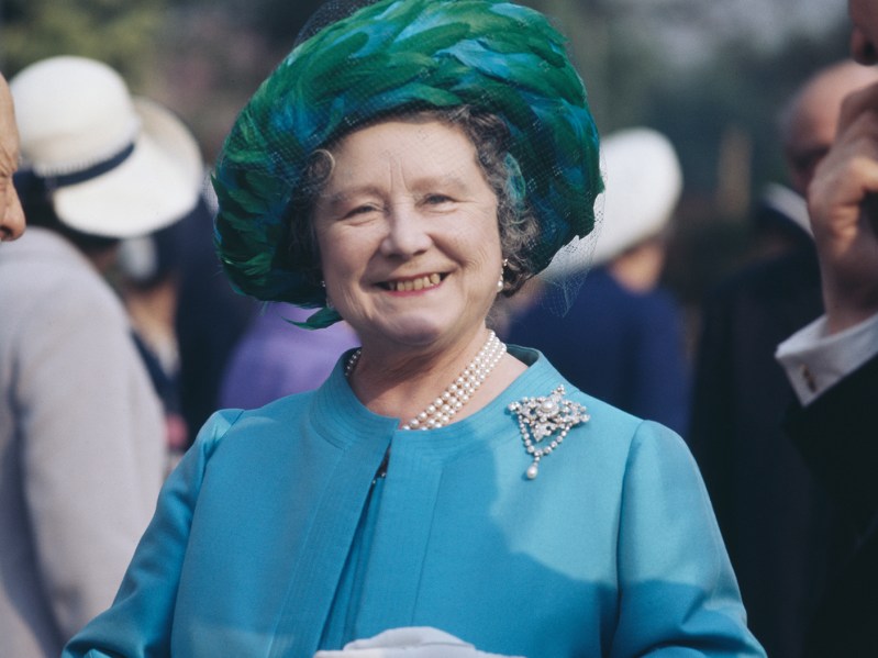 The Queen Mother smiling in green at the Chelsea Flower Show in London, May 1971