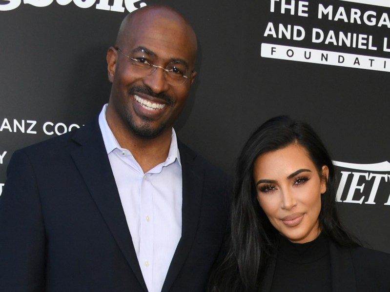 Van Jones and Kim Kardashian dressed in black on red carpet