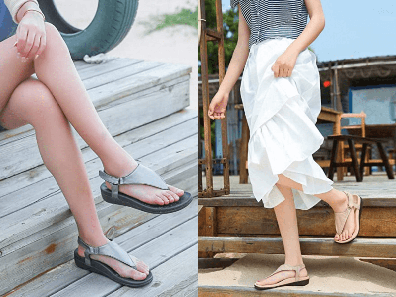 Side by side images of UTENAG Women's Arch Support Sandals on models.