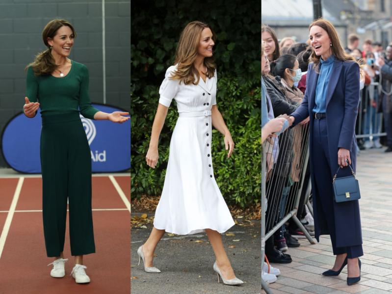 Kate Middleton in various monochromatic outfits