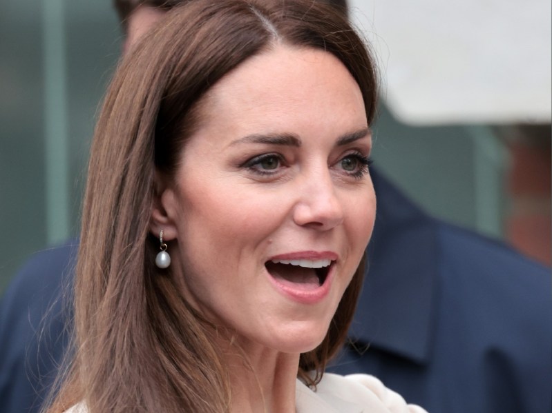 Kate Middleton wears a beige suit jacket as she attends an event with Princess Anne