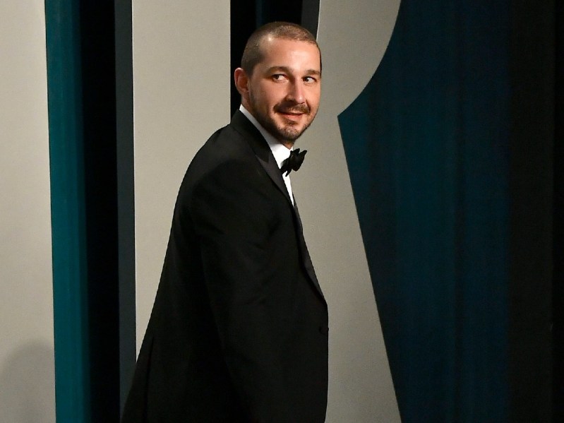 Shia LaBeouf wears a black tux on the red carpet