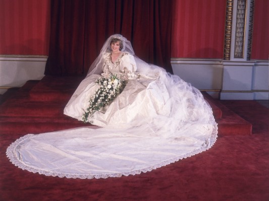 Princess Diana wears her wedding dress as she sits for her formal portrait