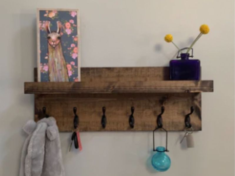 Walnut shelf with hooks