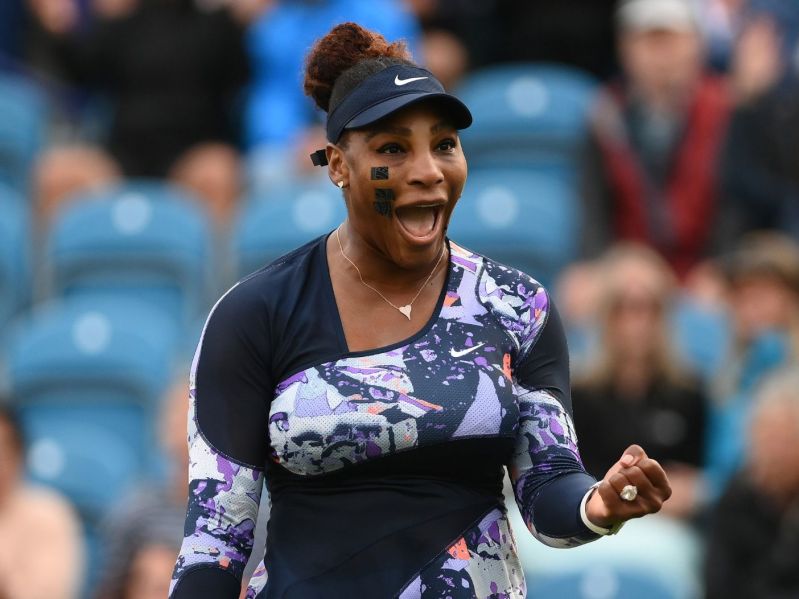 Serena Williams celebrating point on tennis court