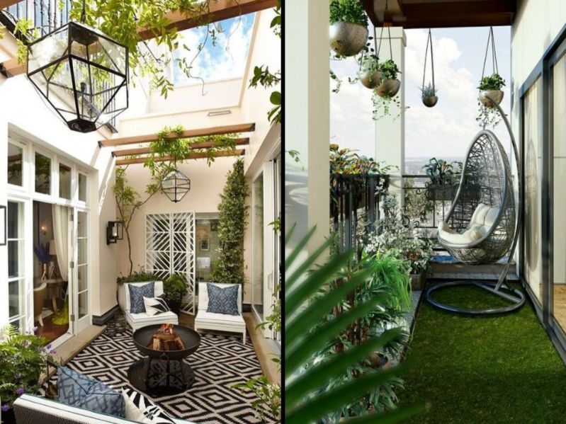 Side by side images of small backyard inspirations from Instagram.