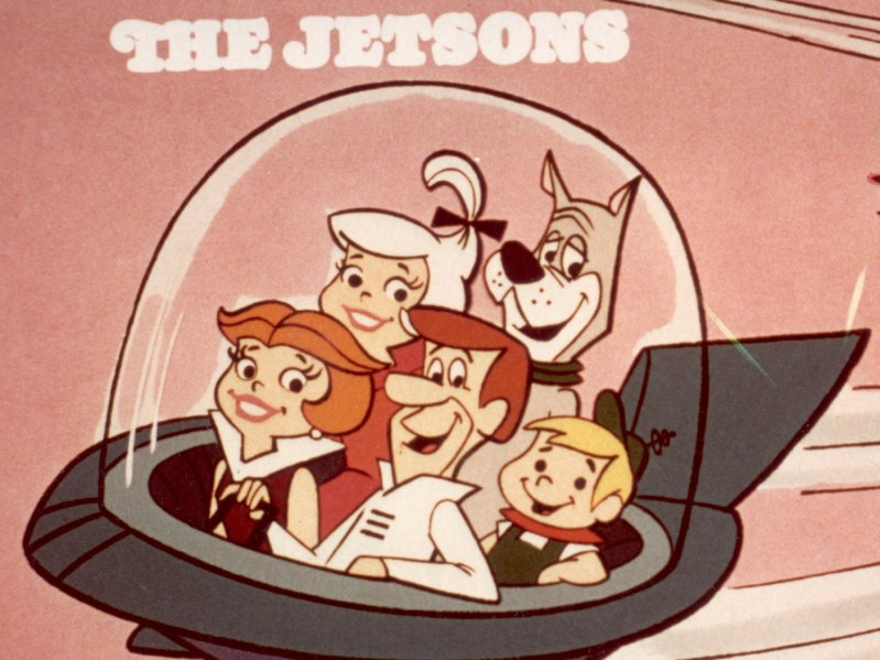Illustrated image of The Jetsons, pink background