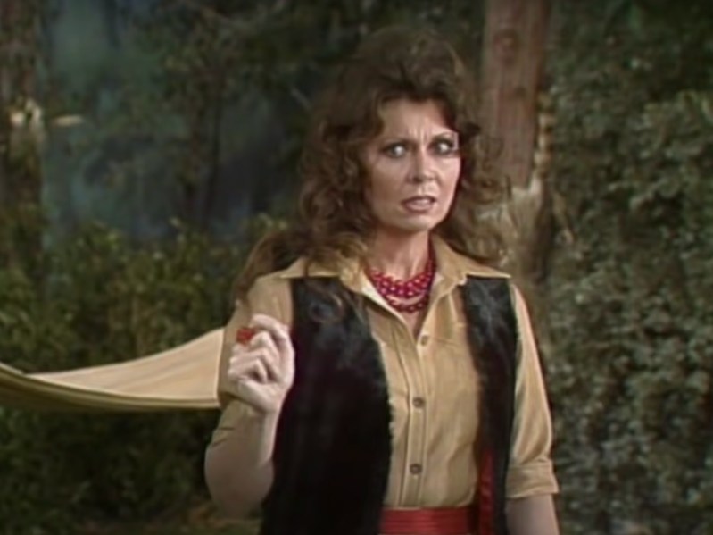 Ann Wedgeworth appearing in "Three's Company" wearing leather vest over tan button-down