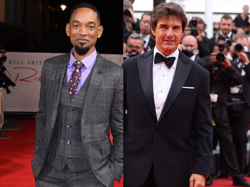 Split image (L): Will Smith on red carpet, (R): Tom Cruise on red carpet