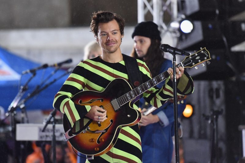 Harry Styles in a stripped jumpsuit performing on the 'Today' show.