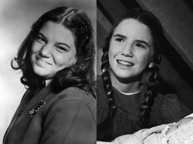 side by side archival photographs of Mindy Cohn in her Facts of Life costume and Melissa Gilbert in her Little House on the Prairie costume