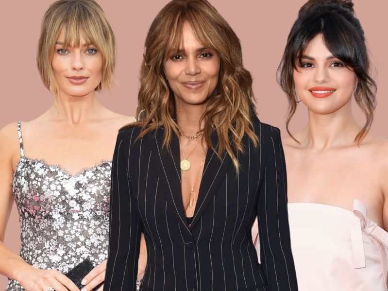 Margot Robbie, Halle Berry, and Selena Gomez rocking bottleneck bangs.
