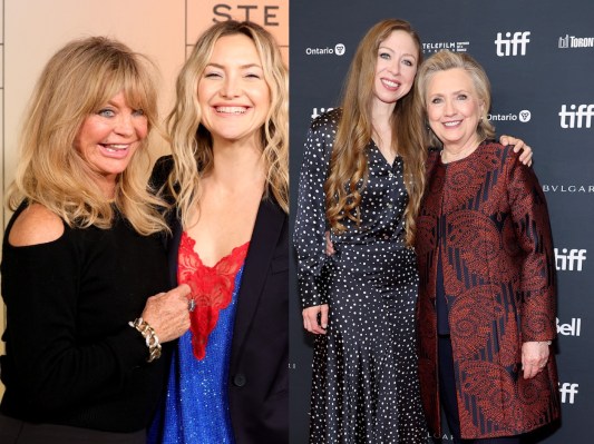 Split image (L): Goldie Hawn, Kate Hudson (R): Chelsea and Hillary Clinton