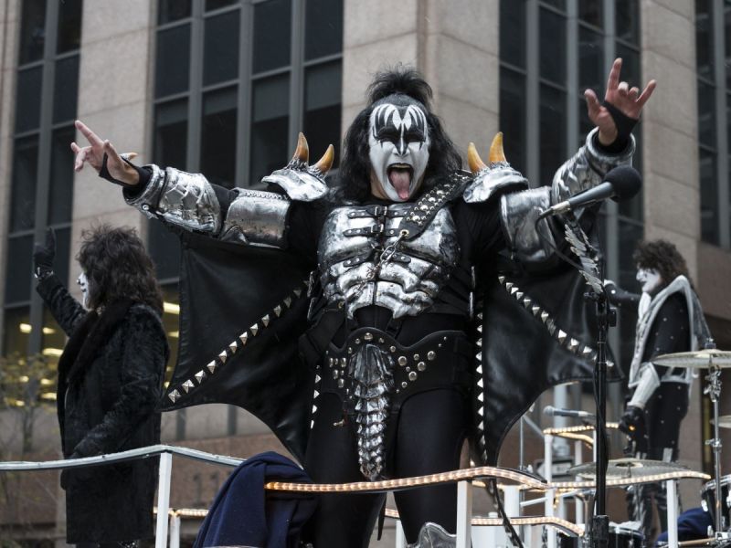Gene Simmons riding in a float at the 2014 Macy's Thanksgiving Day Parade