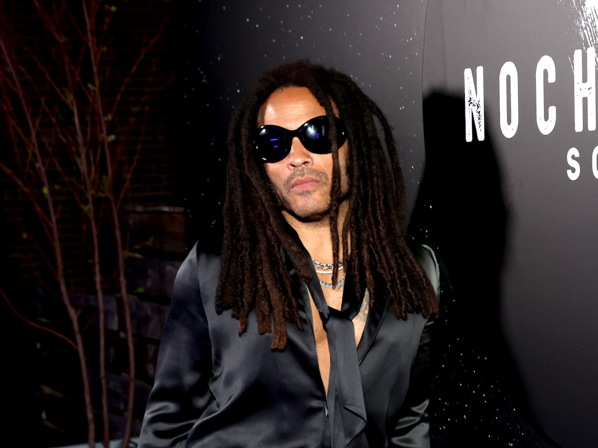 Lenny Kravitz in black sunglasses and silk tie and jacket