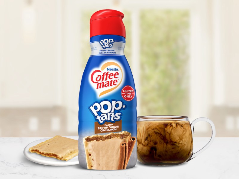 promotional image of Pop-Tarts Coffee mate creamer, coffee, and a poptart