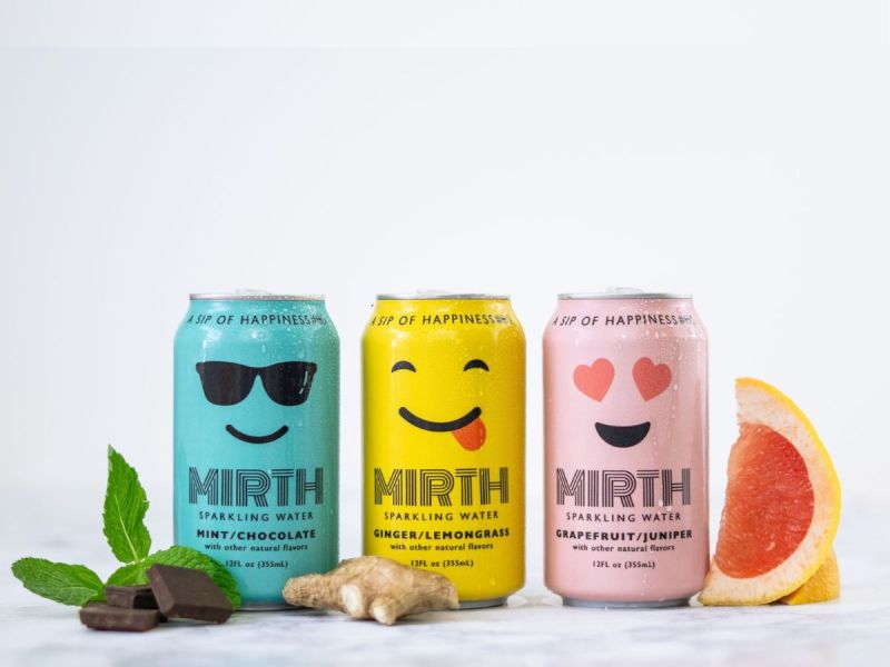Mirth seltzer cans next to ingredients