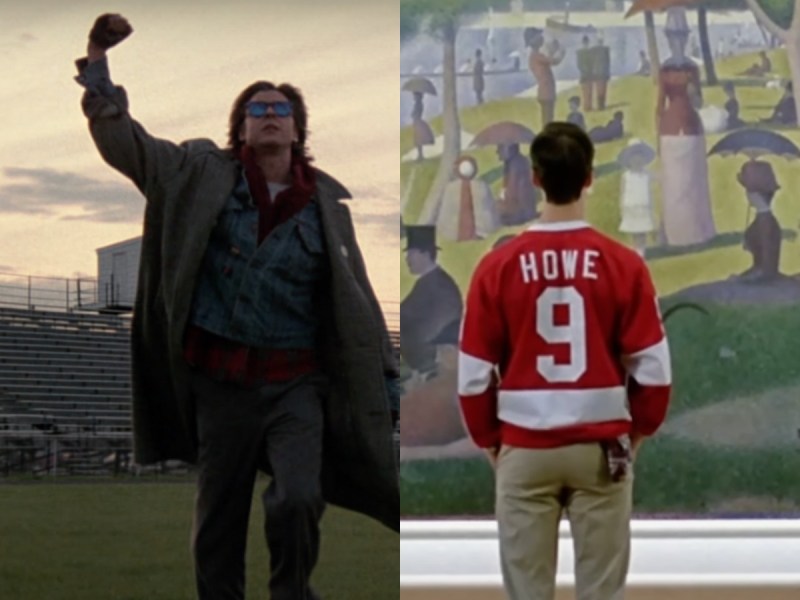 side by side screenshots from The Breakfast Club and Ferris Bueller's Day Off