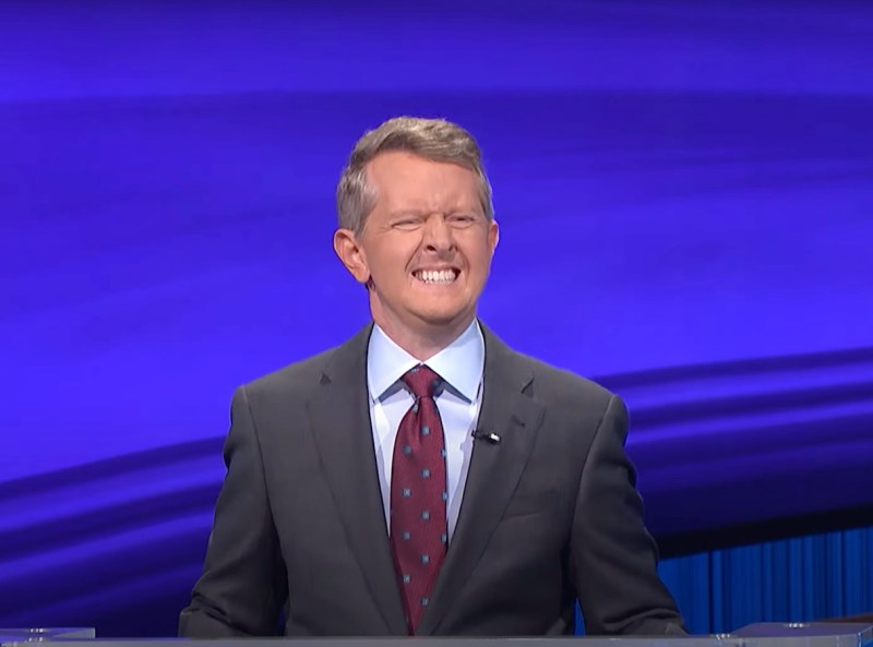 screenshot of Ken Jennings cringing and closing his eyes on Jeopardy in embarrassment