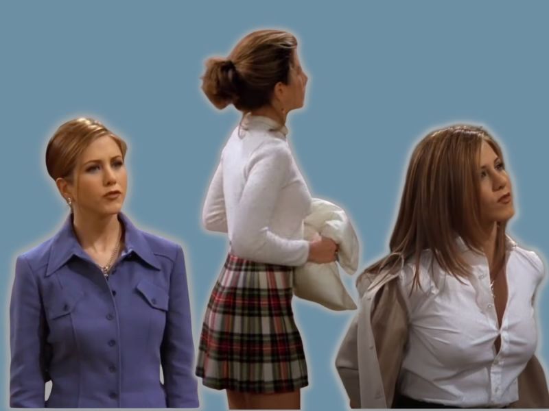 Three photos of Jennifer Aniston as Rachel Green in Friends