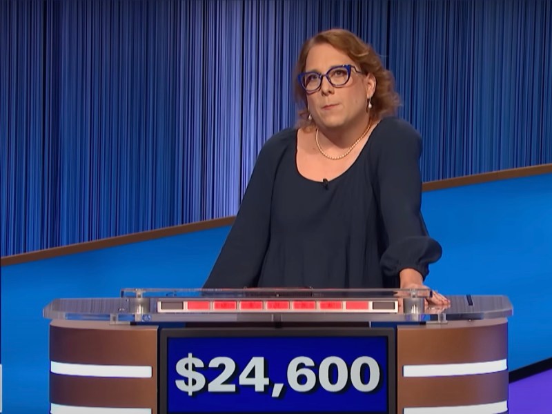 screenshot of Amy Schneider looking in the zone with $24,600 on Jeopardy!