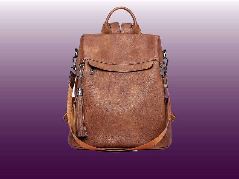 Backpack on a purple and white background