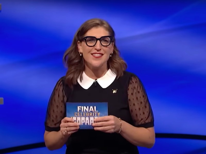 screenshot of Mayim Bialik hosting Celebrity Jeopardy
