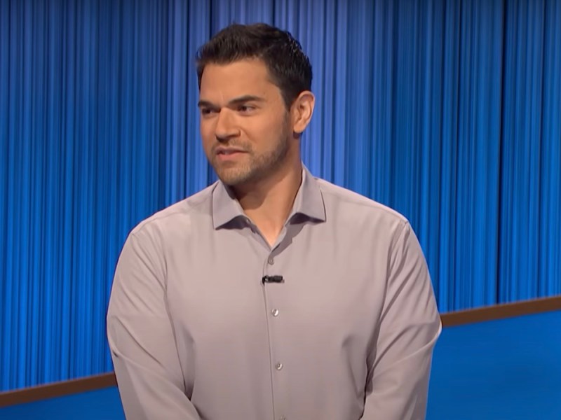 screenshot of Cris Pannullo on Jeopardy smiling joking about Spaceballs