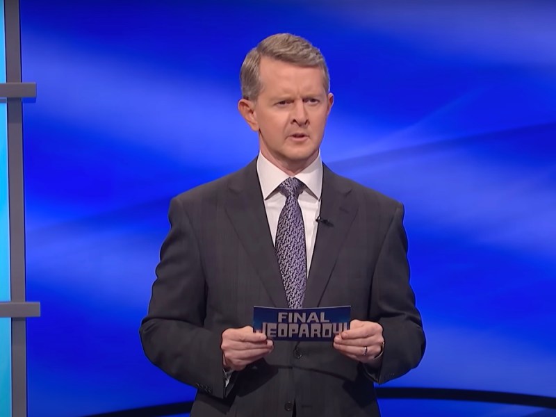screenshot of Ken Jennings reading contestants answers during Final Jeopardy
