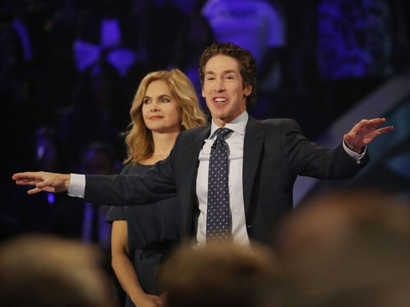 Joel and Victoria Osteen at a Houston event to rebuild after Hurricane Harvey