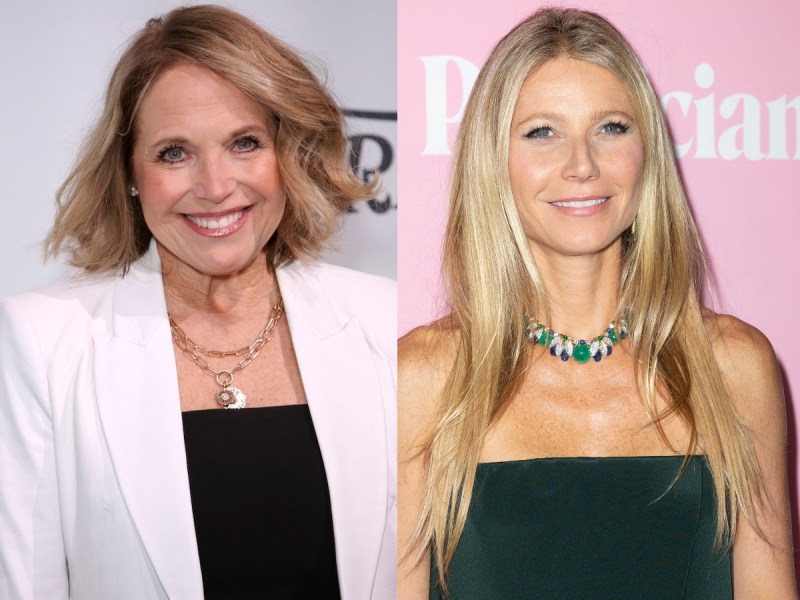 Side by side images of Katie Couric and Gwyneth Paltrow smiling