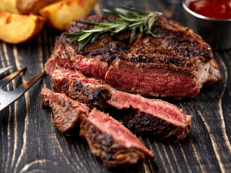 A juicy medium-rare steak